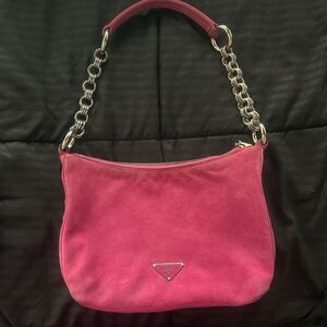 Prada Fuchsia Suede Chain Shoulder Bag